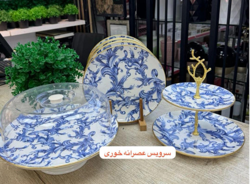 سرویس عصرانه خوری ۹پارچه 6نفر مدل گل ابی چینی برند میس بیتی ترکیه